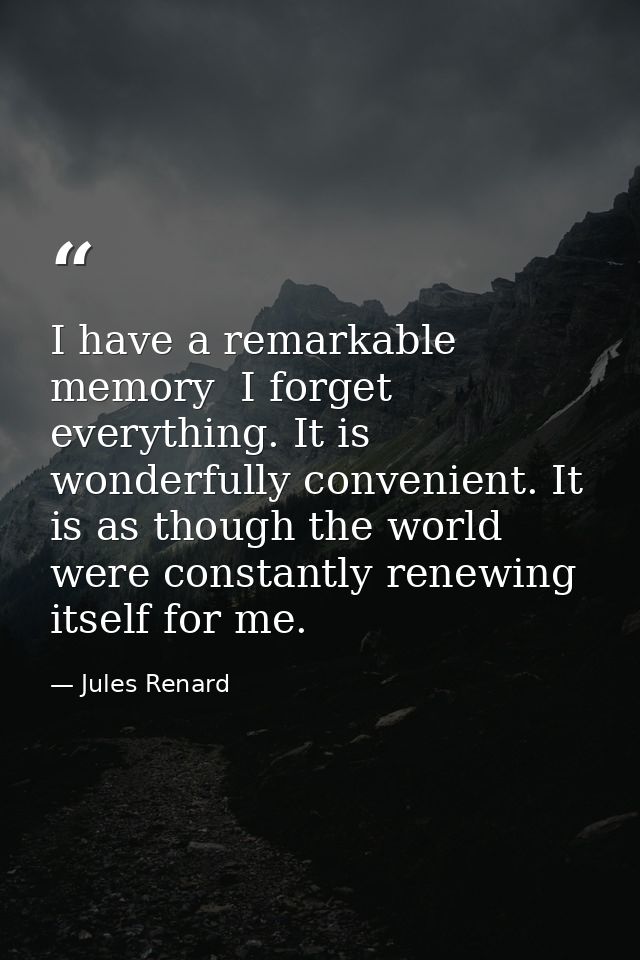 I have a remarkable memory  I forget everything. It is wonderfully convenient. It is as though the world were constantly — Jules Renard