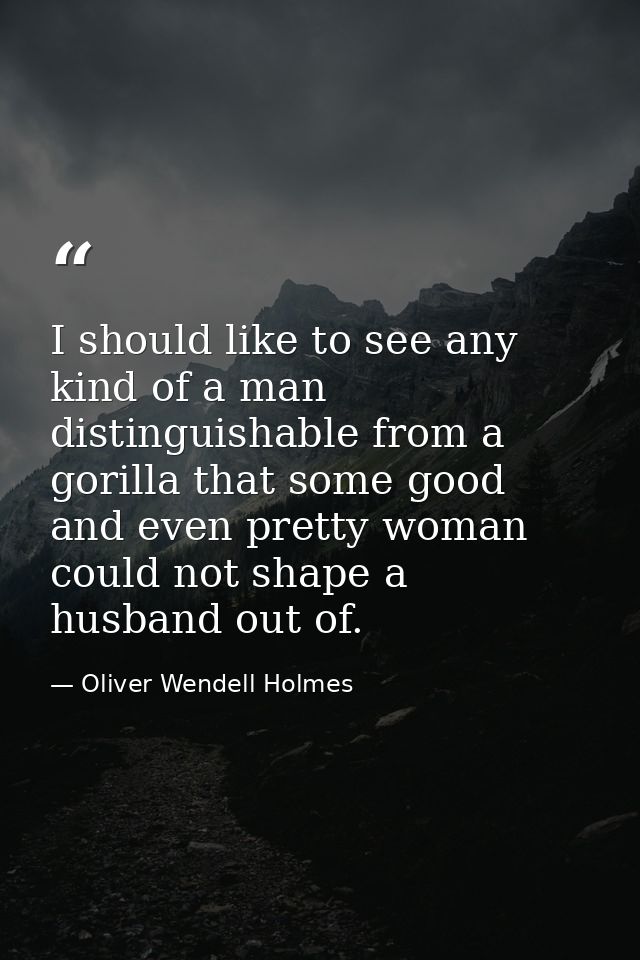 I should like to see any kind of a man  distinguishable from a gorilla that some good and even pretty woman could not sh — Oliver Wendell Holmes