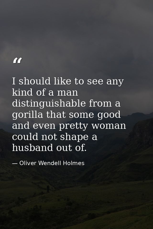 I should like to see any kind of a man  distinguishable from a gorilla that some good and even pretty woman could not sh — Oliver Wendell Holmes