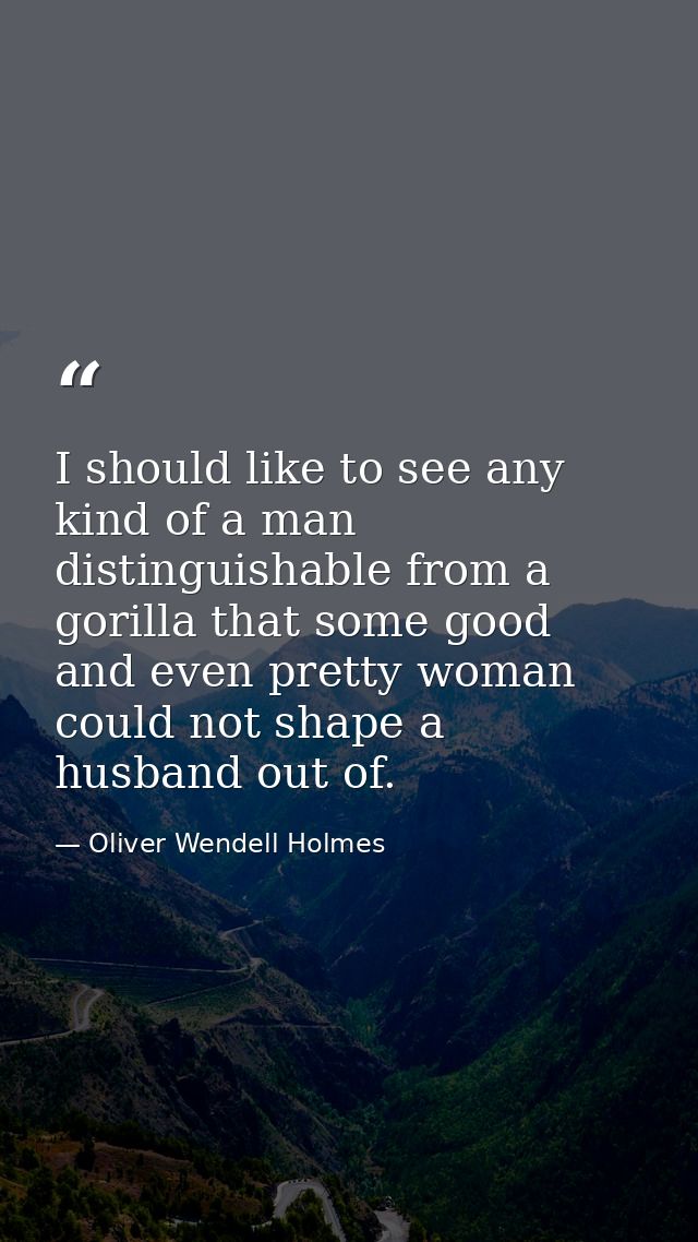 I should like to see any kind of a man  distinguishable from a gorilla that some good and even pretty woman could not sh — Oliver Wendell Holmes