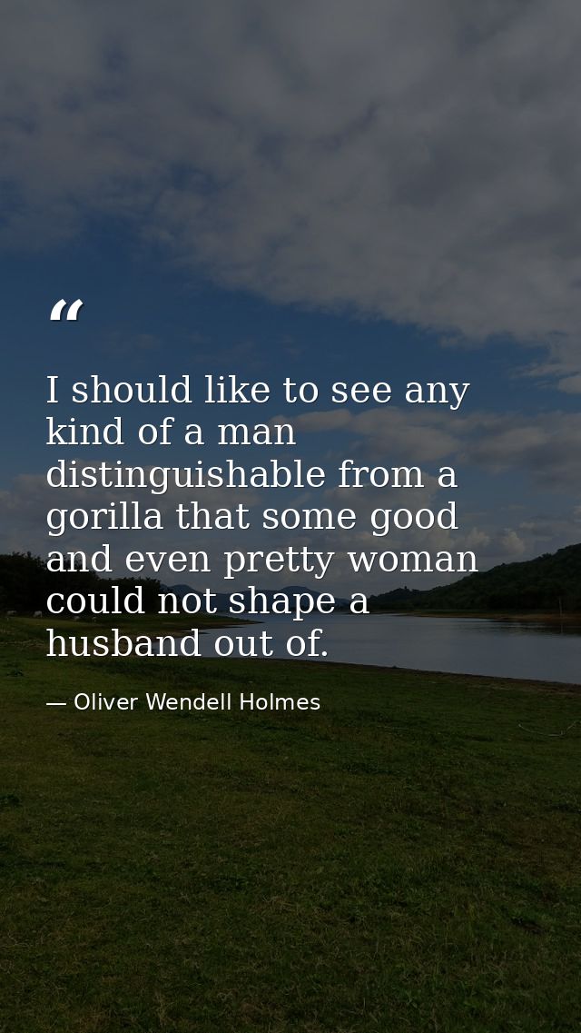 I should like to see any kind of a man  distinguishable from a gorilla that some good and even pretty woman could not sh — Oliver Wendell Holmes