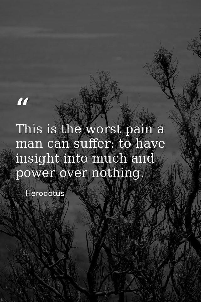 This is the worst pain a man can suffer: to have insight into much and power over nothing. — Herodotus