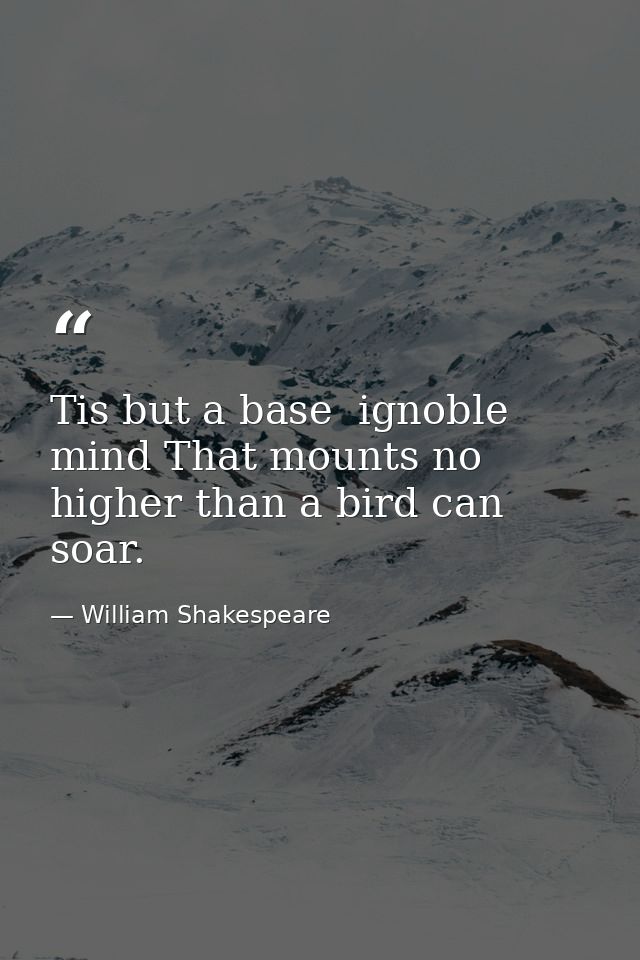 Tis but a base  ignoble mind That mounts no higher than a bird can soar. — William Shakespeare