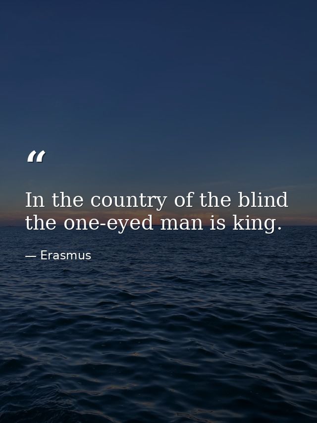 In the country of the blind  the one-eyed man is king. — Erasmus