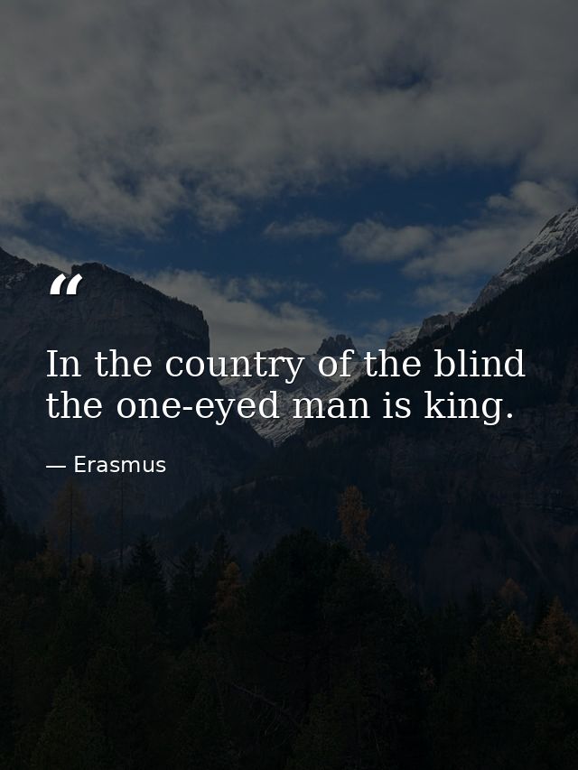 In the country of the blind  the one-eyed man is king. — Erasmus