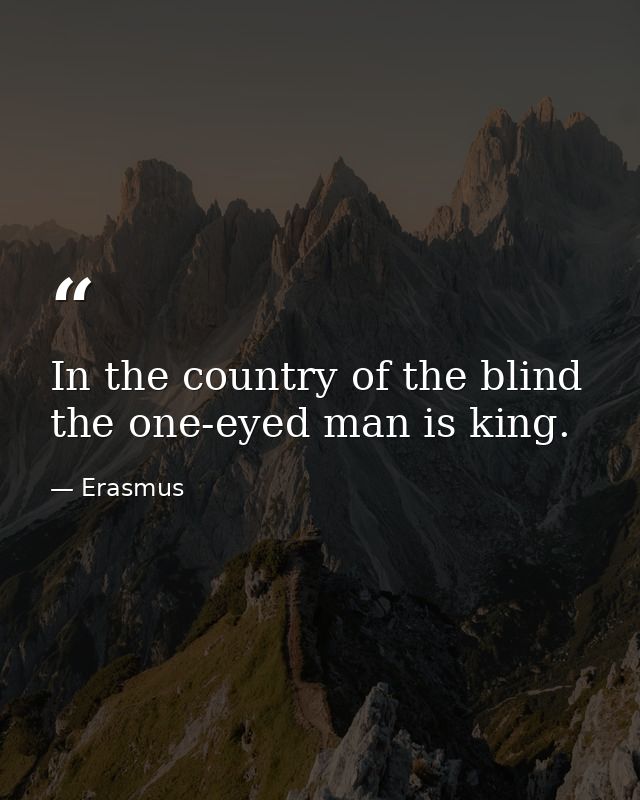 In the country of the blind  the one-eyed man is king. — Erasmus