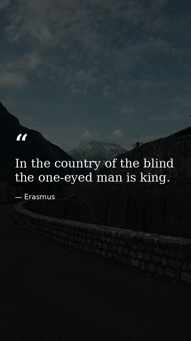 In the country of the blind  the one-eyed man is king. — Erasmus
