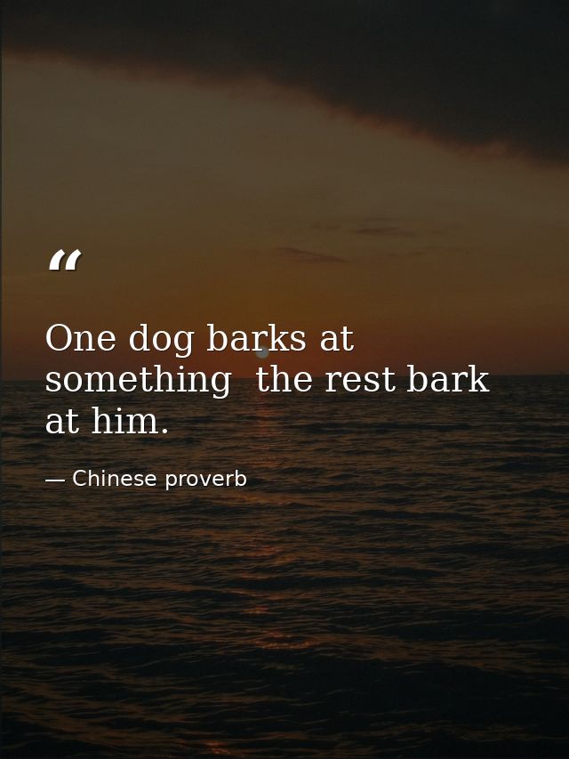 One dog barks at something  the rest bark at him. — Chinese proverb