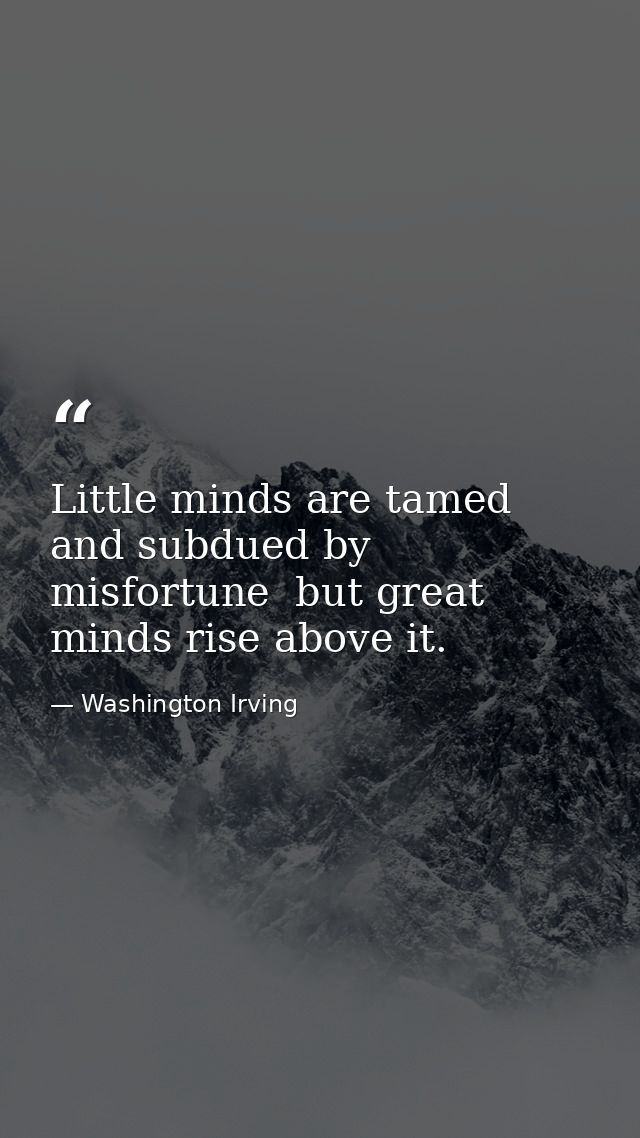 Little minds are tamed and subdued by misfortune  but great minds rise above it. — Washington Irving