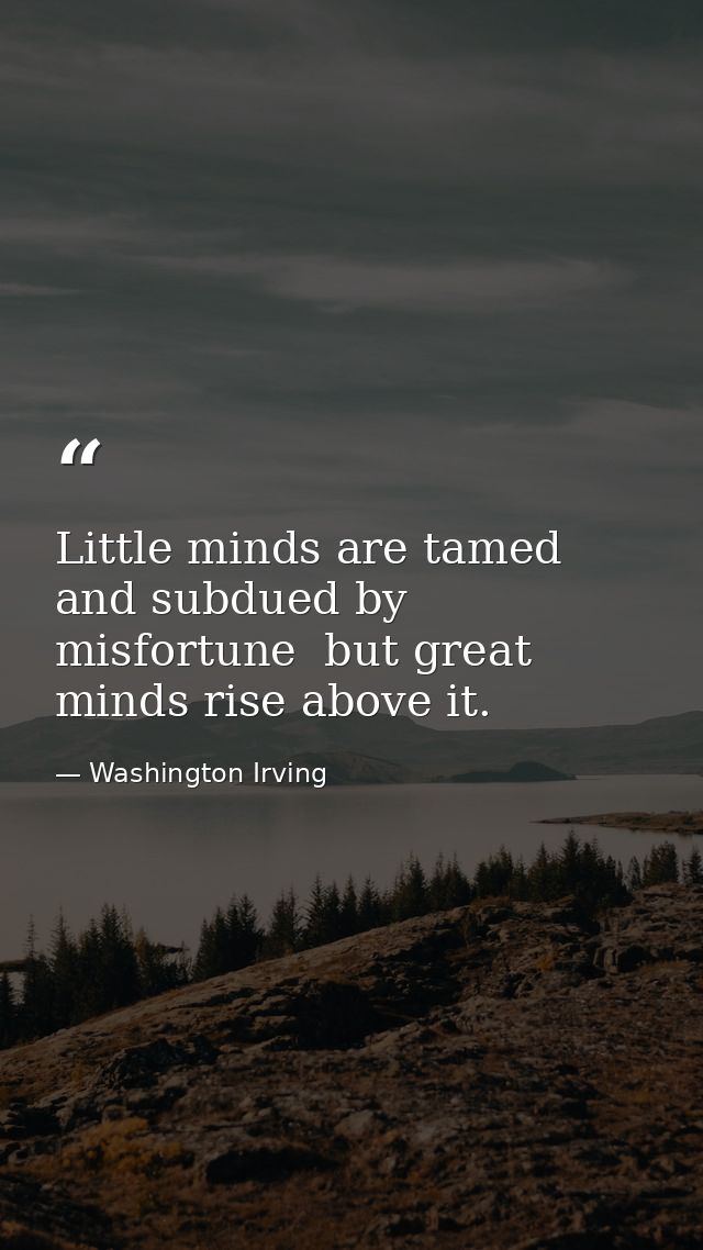 Little minds are tamed and subdued by misfortune  but great minds rise above it. — Washington Irving