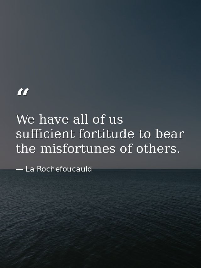 We have all of us sufficient fortitude to bear the misfortunes of others. — La Rochefoucauld