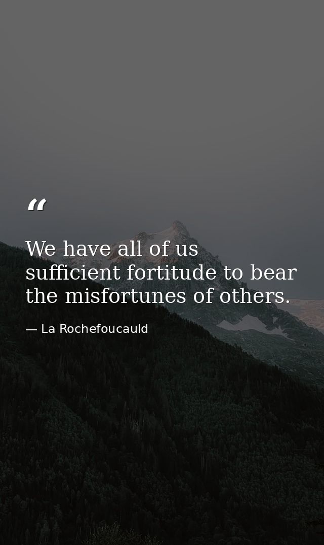 We have all of us sufficient fortitude to bear the misfortunes of others. — La Rochefoucauld