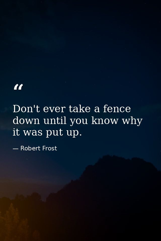 Don't ever take a fence down until you know why it was put up. — Robert Frost
