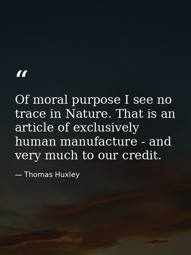 Of moral purpose I see no trace in Nature. That is an article of exclusively human manufacture - and very much to our cr — Thomas Huxley