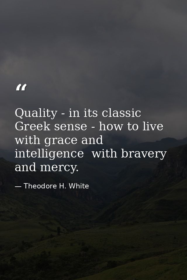 Quality - in its classic Greek sense - how to live with grace and intelligence  with bravery and mercy. — Theodore H. White
