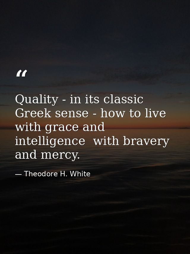 Quality - in its classic Greek sense - how to live with grace and intelligence  with bravery and mercy. — Theodore H. White