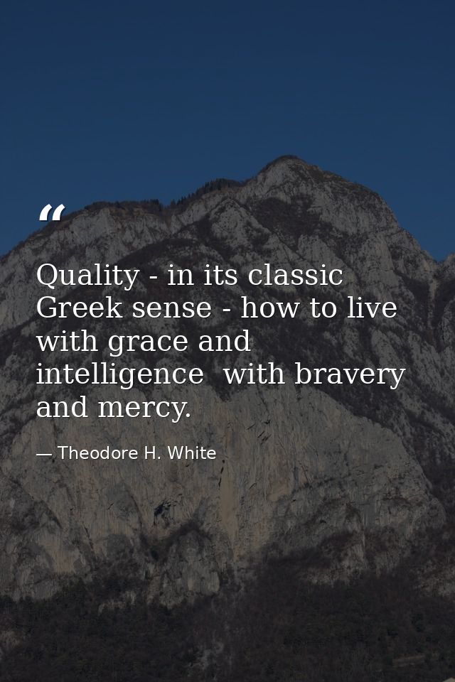 Quality - in its classic Greek sense - how to live with grace and intelligence  with bravery and mercy. — Theodore H. White