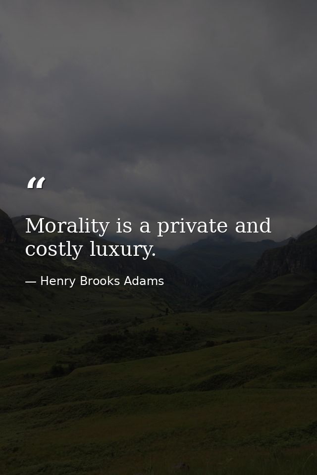 Morality is a private and costly luxury. — Henry Brooks Adams