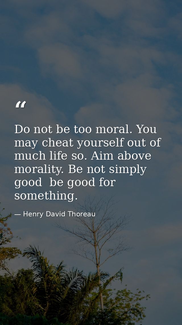 Do not be too moral. You may cheat yourself out of much life so. Aim above morality. Be not simply good  be good for som — Henry David Thoreau