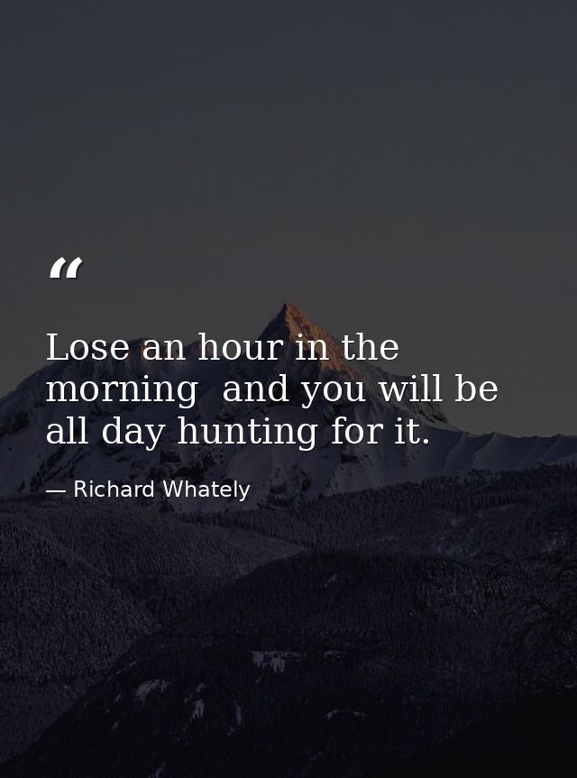 Lose an hour in the morning  and you will be all day hunting for it. — Richard Whately