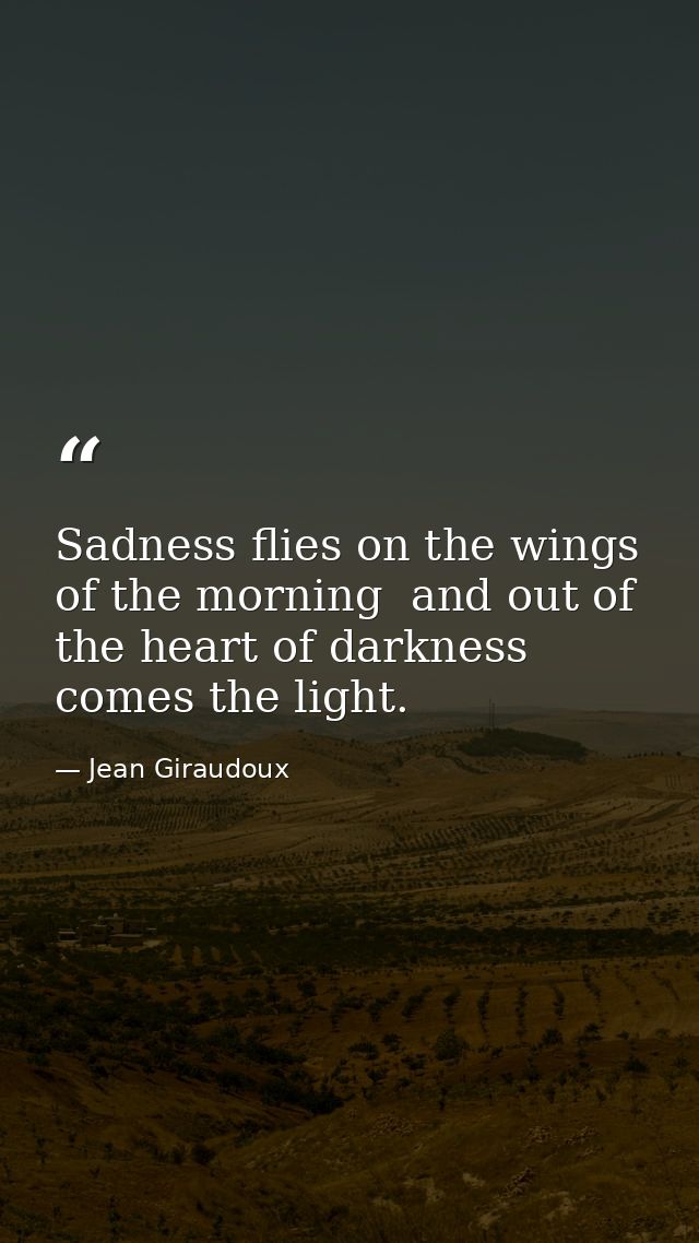 Sadness flies on the wings of the morning  and out of the heart of darkness comes the light. — Jean Giraudoux