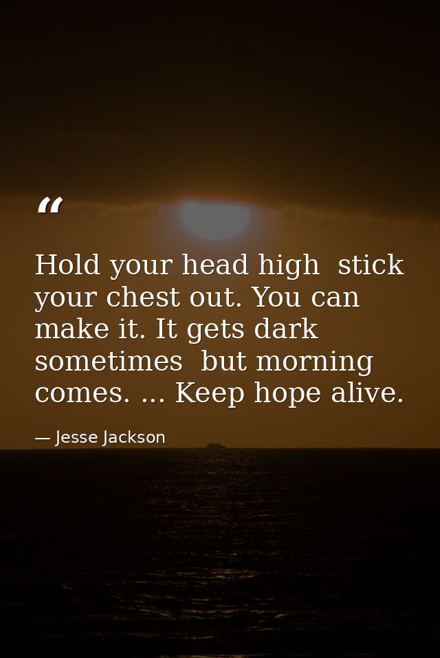 Hold your head high  stick your chest out. You can make it. It gets dark sometimes  but morning comes. ... Keep hope ali — Jesse Jackson