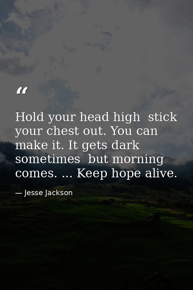 Hold your head high  stick your chest out. You can make it. It gets dark sometimes  but morning comes. ... Keep hope ali — Jesse Jackson