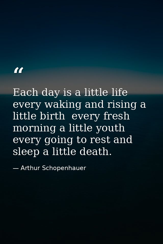 Each day is a little life  every waking and rising a little birth  every fresh morning a little youth  every going to re — Arthur Schopenhauer