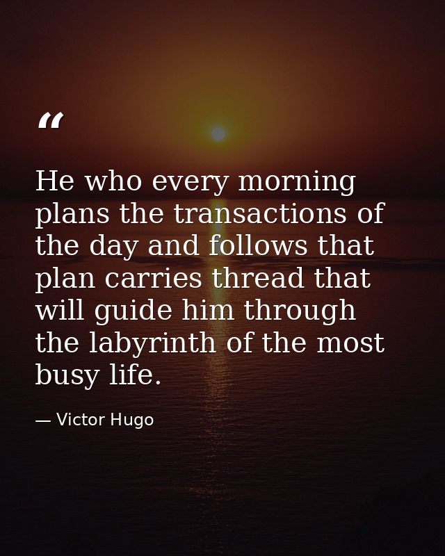 He who every morning plans the transactions of the day and follows that plan carries thread that will guide him through  — Victor Hugo