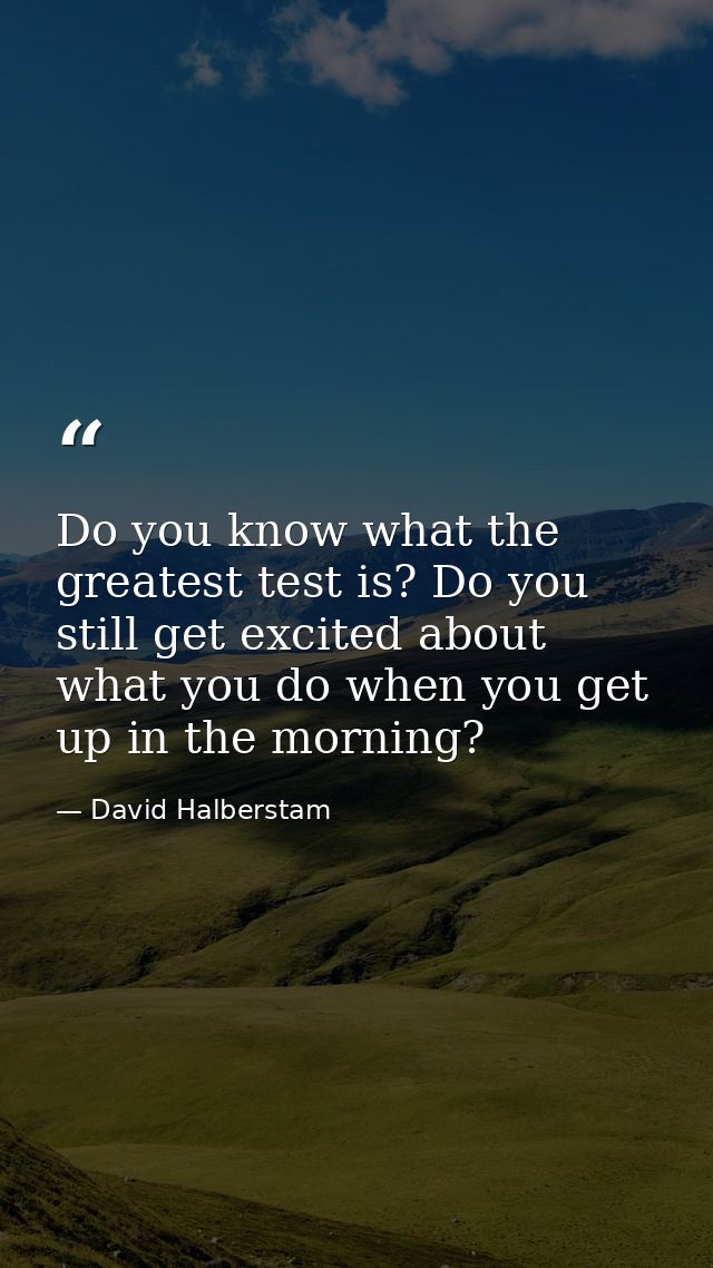 Do you know what the greatest test is? Do you still get excited about what you do when you get up in the morning? — David Halberstam