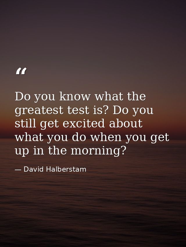 Do you know what the greatest test is? Do you still get excited about what you do when you get up in the morning? — David Halberstam