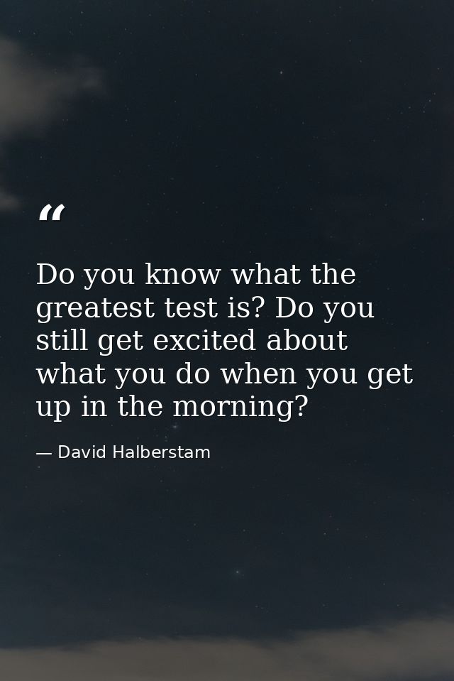 Do you know what the greatest test is? Do you still get excited about what you do when you get up in the morning? — David Halberstam