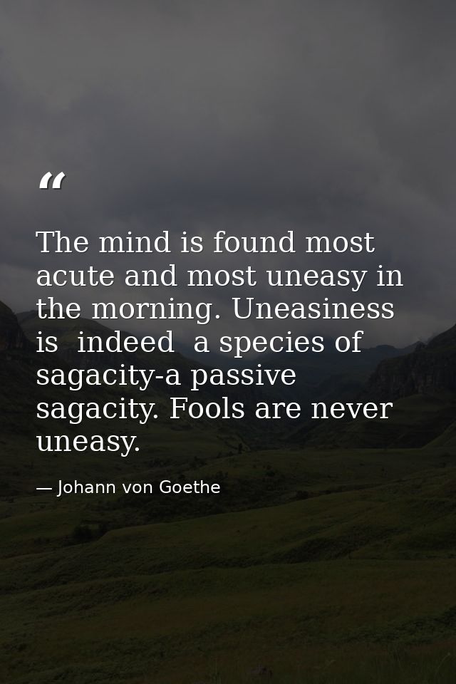 The mind is found most acute and most uneasy in the morning. Uneasiness is  indeed  a species of sagacity-a passive saga — Johann von Goethe