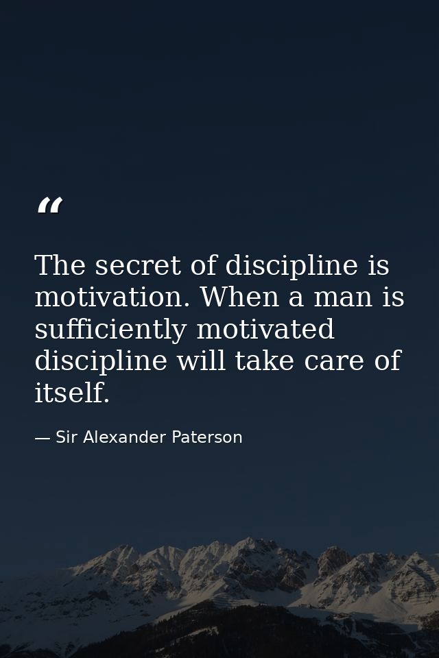 The secret of discipline is motivation. When a man is sufficiently motivated  discipline will take care of itself. — Sir Alexander Paterson