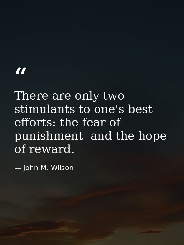 There are only two stimulants to one's best efforts: the fear of punishment  and the hope of reward. — John M. Wilson