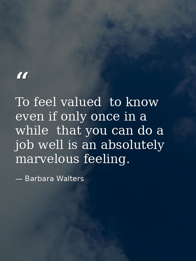 To feel valued  to know  even if only once in a while  that you can do a job well is an absolutely marvelous feeling. — Barbara Walters
