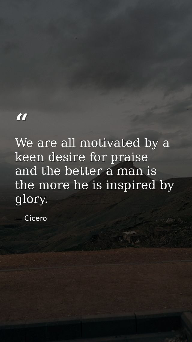 We are all motivated by a keen desire for praise  and the better a man is  the more he is inspired by glory. — Cicero