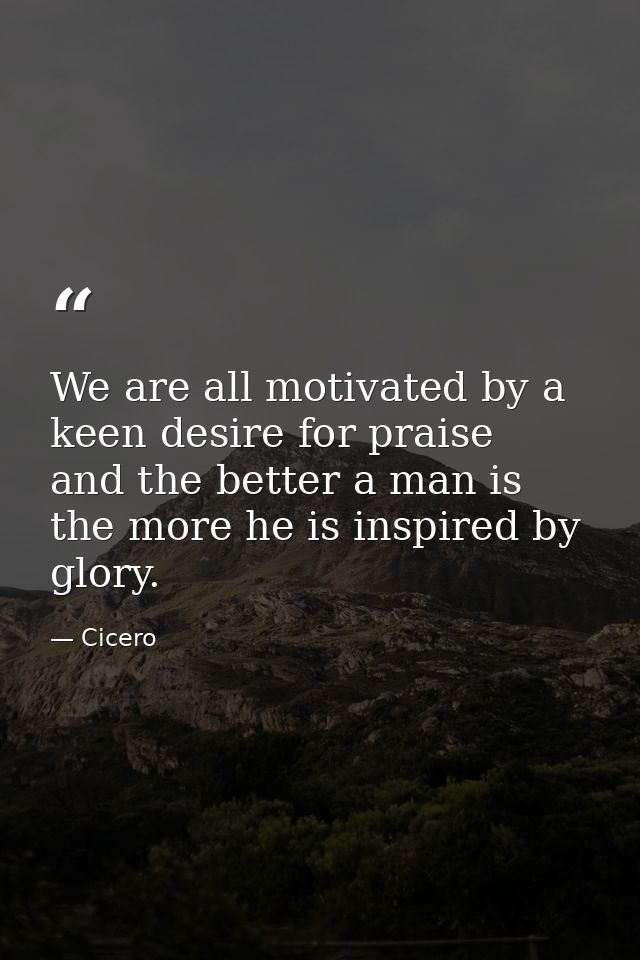 We are all motivated by a keen desire for praise  and the better a man is  the more he is inspired by glory. — Cicero