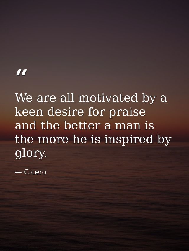We are all motivated by a keen desire for praise  and the better a man is  the more he is inspired by glory. — Cicero