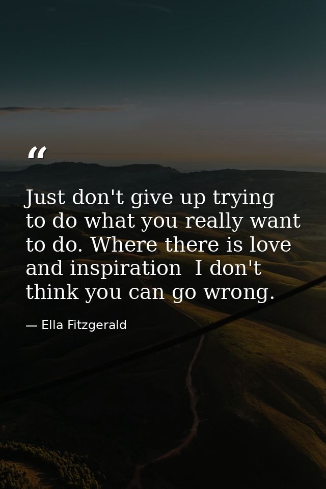 Just don't give up trying to do what you really want to do. Where there is love and inspiration  I don't think you can g — Ella Fitzgerald