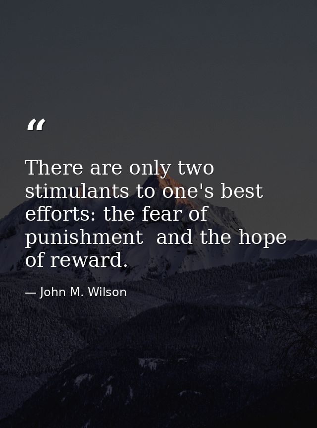 There are only two stimulants to one's best efforts: the fear of punishment  and the hope of reward. — John M. Wilson