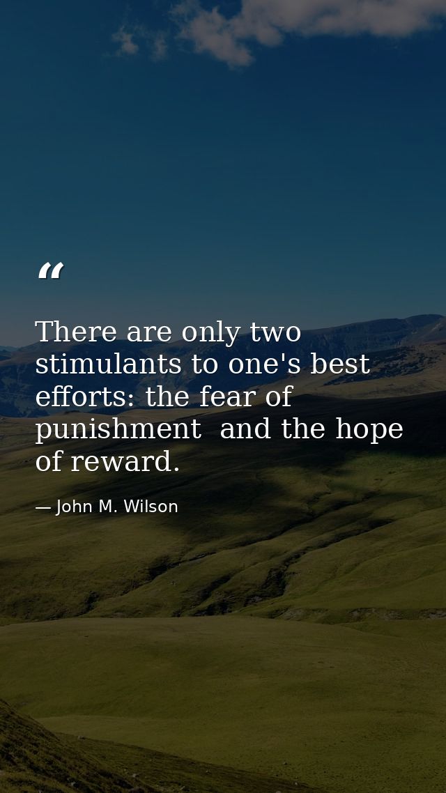 There are only two stimulants to one's best efforts: the fear of punishment  and the hope of reward. — John M. Wilson