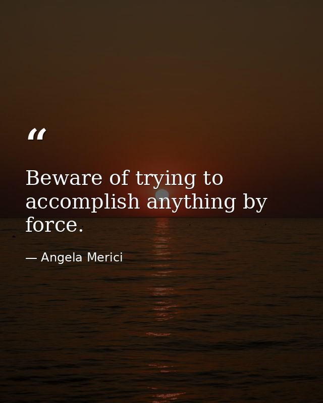 Beware of trying to accomplish anything by force. — Angela Merici