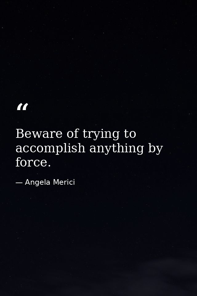 Beware of trying to accomplish anything by force. — Angela Merici