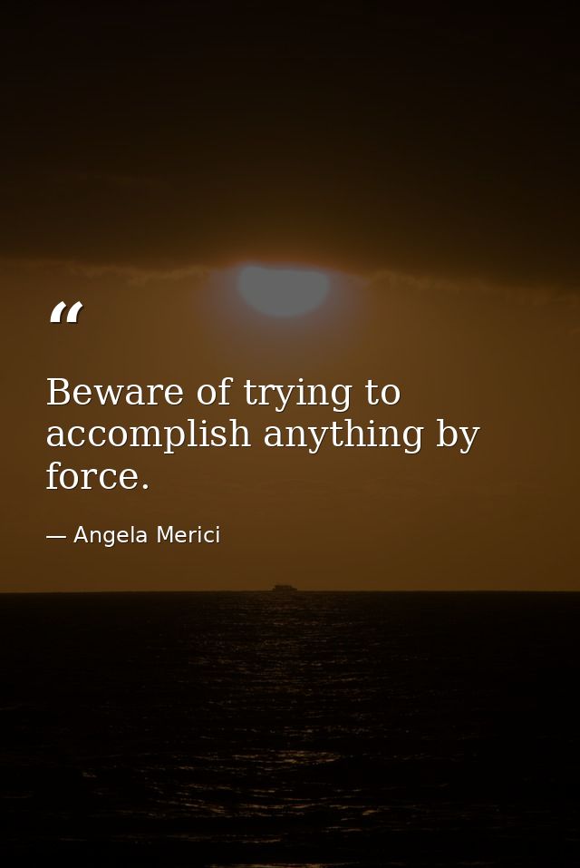 Beware of trying to accomplish anything by force. — Angela Merici