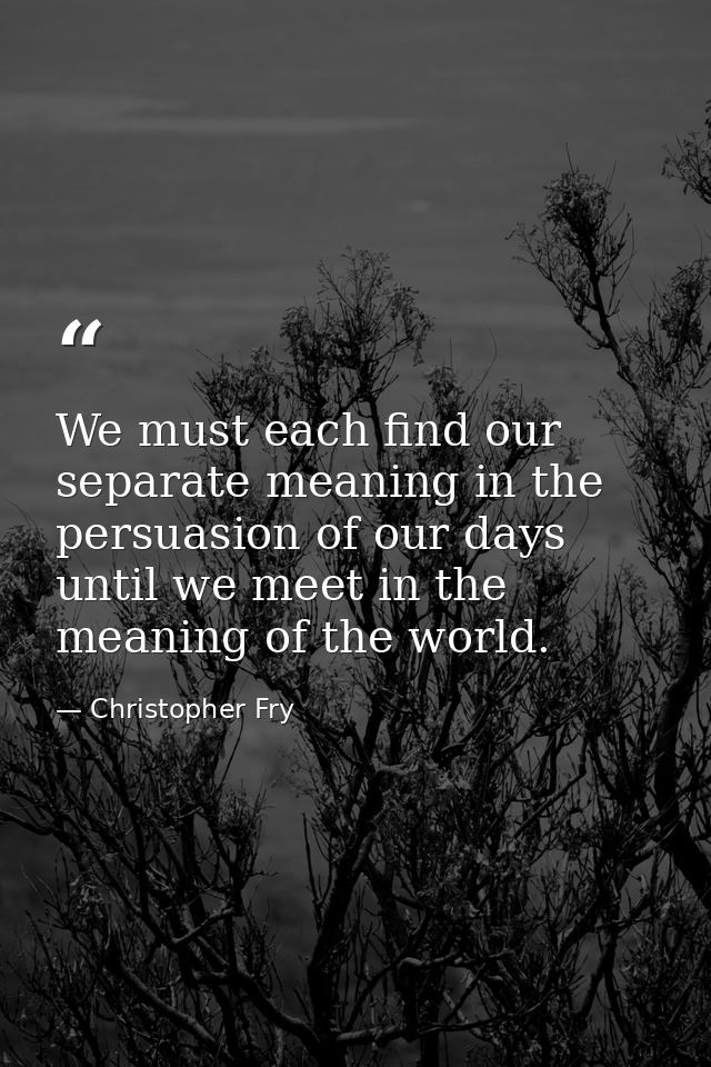 We must each find our separate meaning in the persuasion of our days until we meet in the meaning of the world. — Christopher Fry