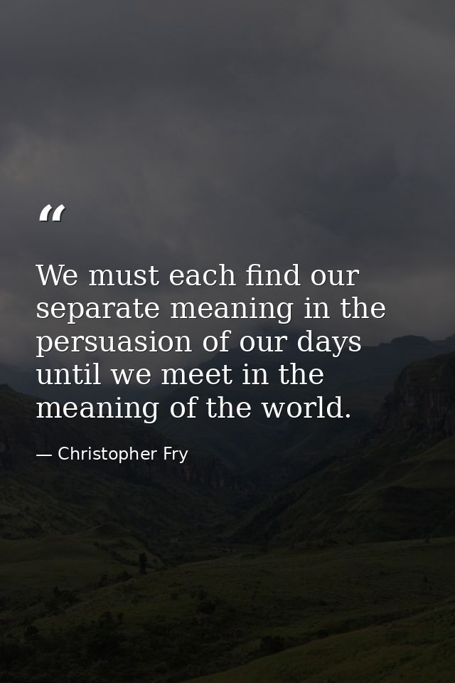 We must each find our separate meaning in the persuasion of our days until we meet in the meaning of the world. — Christopher Fry