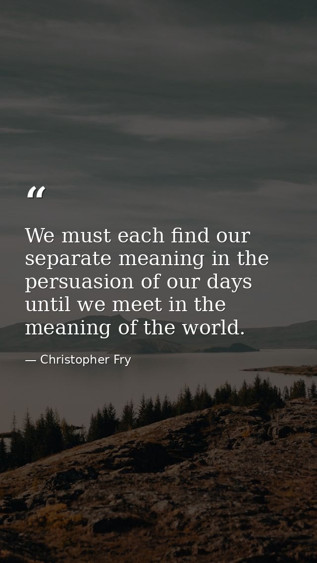 We must each find our separate meaning in the persuasion of our days until we meet in the meaning of the world. — Christopher Fry