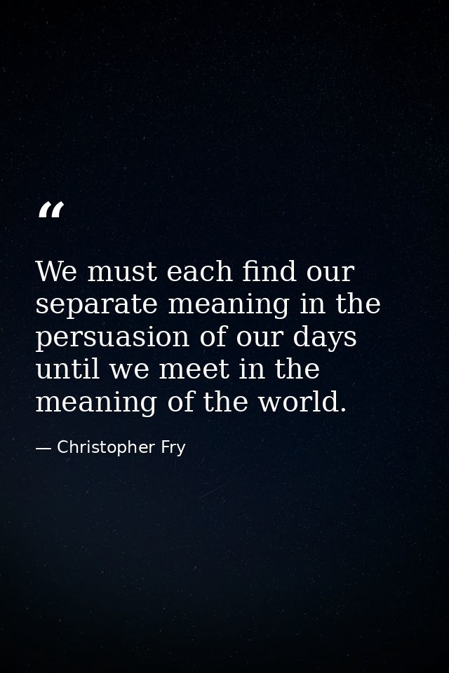 We must each find our separate meaning in the persuasion of our days until we meet in the meaning of the world. — Christopher Fry