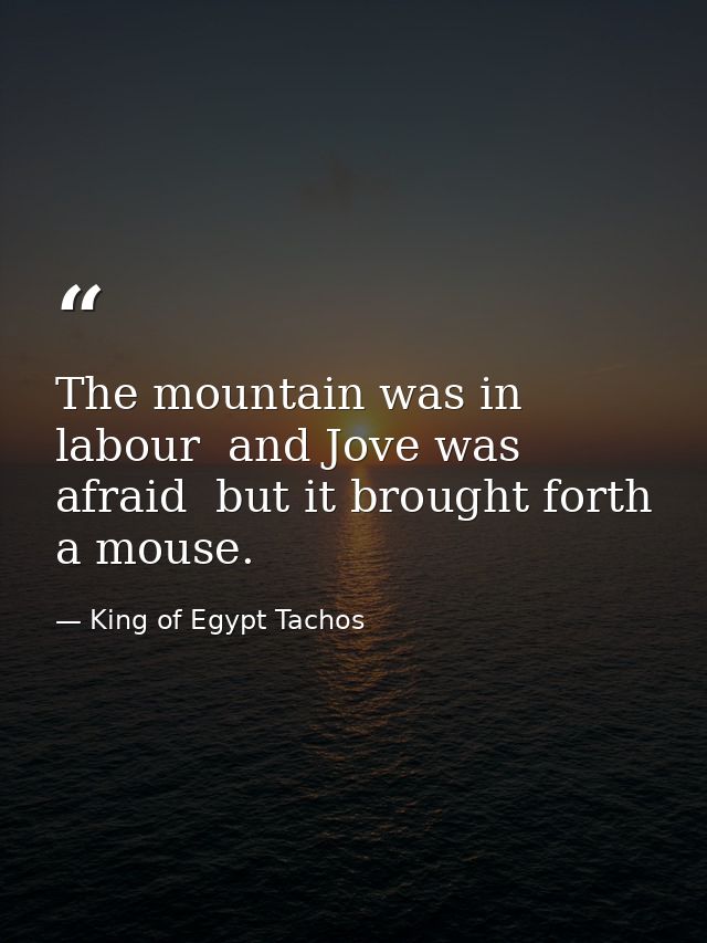 The mountain was in labour  and Jove was afraid  but it brought forth a mouse. — King of Egypt Tachos